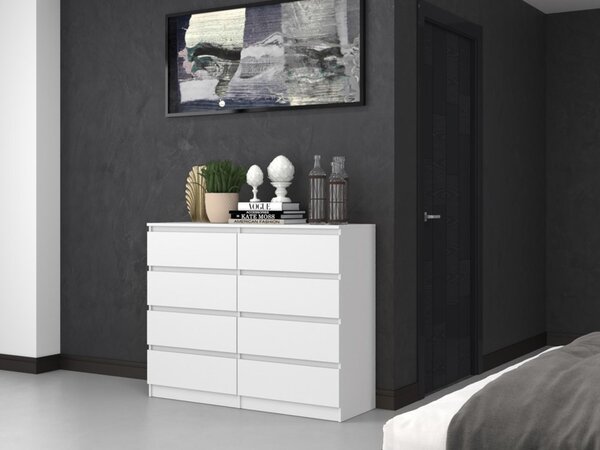 Komoda, předsíň do ložnice, šatní skříň, příborník, vysoká deska s 8 zásuvkami, šířka 120 cm výška 97 | bílá