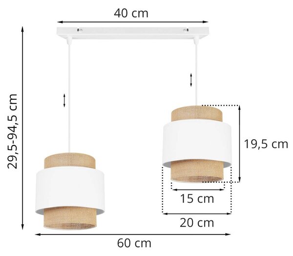 Závěsné svítidlo Boho, 2x jutové/bílé textilní stínítko