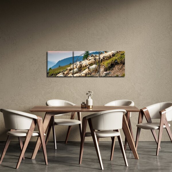 Obraz - Stádo ovcí (s hodinami) (90x30 cm)