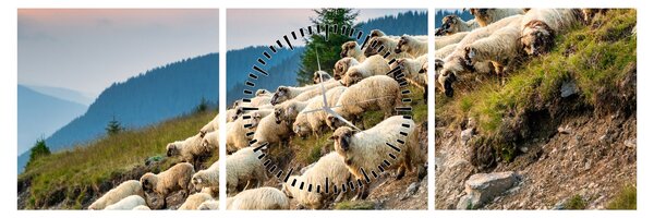 Obraz - Stádo ovcí (s hodinami) (90x30 cm)