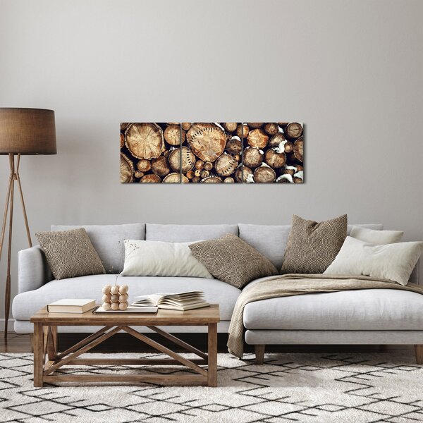 Obraz - Dřevo ve sněhu (s hodinami) (90x30 cm)