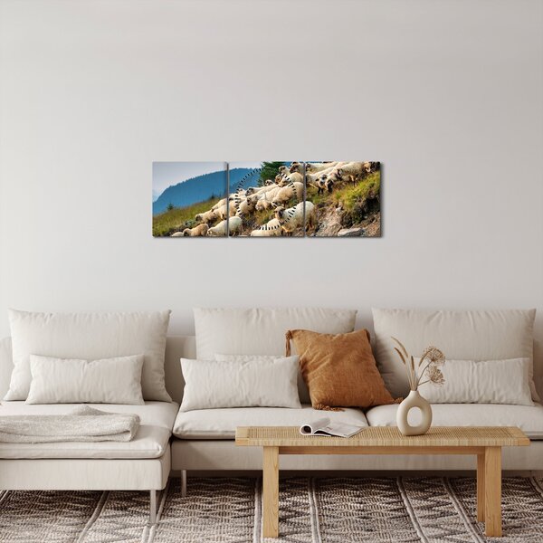 Obraz - Stádo ovcí (s hodinami) (90x30 cm)