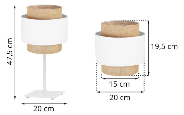 Stolní lampa Boho, 1x jutové/bílé textilní stínítko