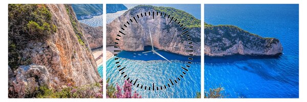 Obraz - Pláž Navagio, Řecko (s hodinami) (90x30 cm)