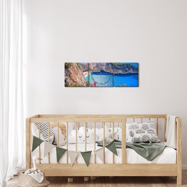 Obraz - Pláž Navagio, Řecko (s hodinami) (90x30 cm)