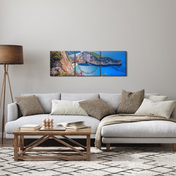 Obraz - Pláž Navagio, Řecko (s hodinami) (90x30 cm)