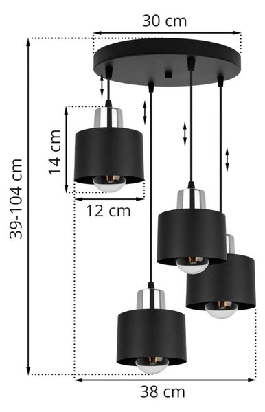 Závěsné svítidlo Panta, 4x černé kovové stínítko, o, ch