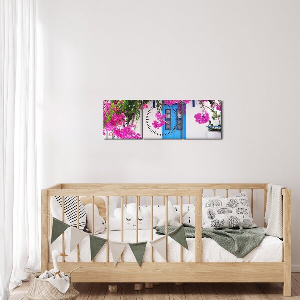 Obraz - Tradiční řecký dům (s hodinami) (90x30 cm)