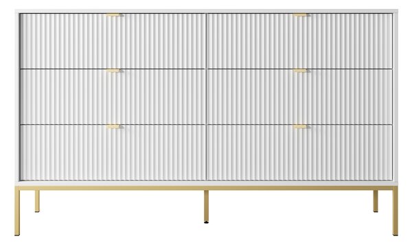 Komoda: 6 zásuvek, bílá, zlaté nohy, 154 x 39 x 83 cm
