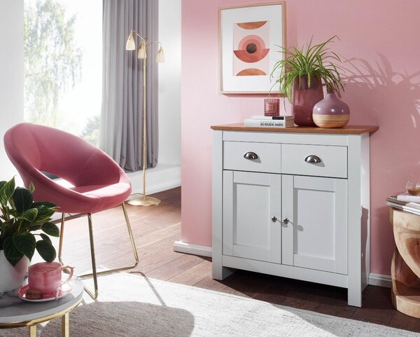 Příborník se 2 zásuvkami 79x81x34,5 cm komoda bílá / dub moderní | Wohnling