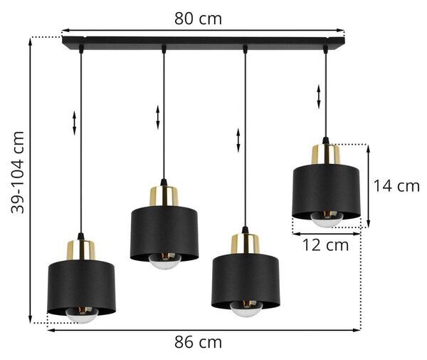 Závěsné svítidlo Panta, 4x černé kovové stínítko, g