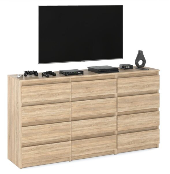 STIV Möbel | Komoda s 12 zásuvkami (8+4) | Dub Sonoma | 180 cm | moderní & bez úchytek | Ložnice & Obývací pokoj