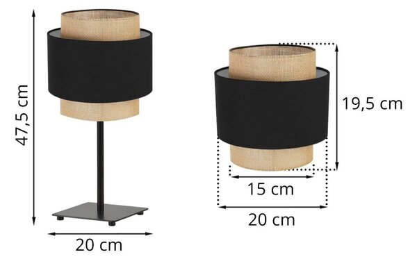 Stolní lampa Boho, 1x jutové/černé textilní stínítko