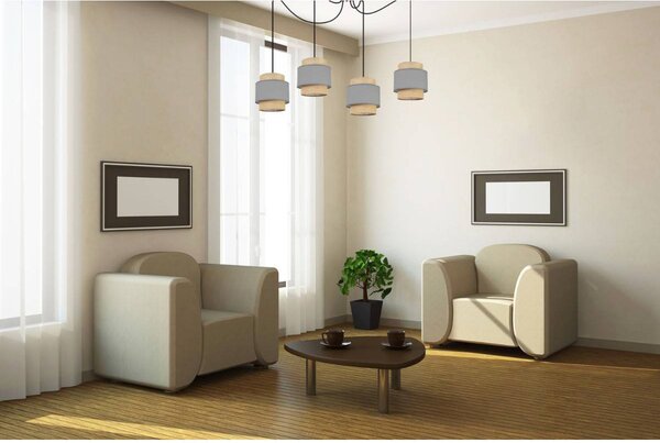 Závěsné svítidlo Boho Spider, 4x jutové/šedé textilní stínítko