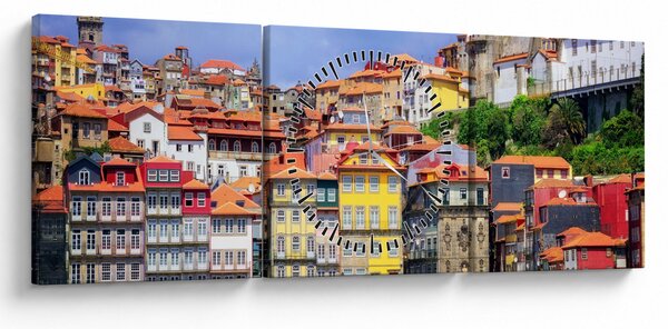 Obraz - Ribeira, Portugalsko (s hodinami) (90x30 cm)