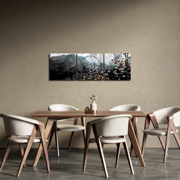 Obraz - Ilustrace divokých květin (s hodinami) (90x30 cm)