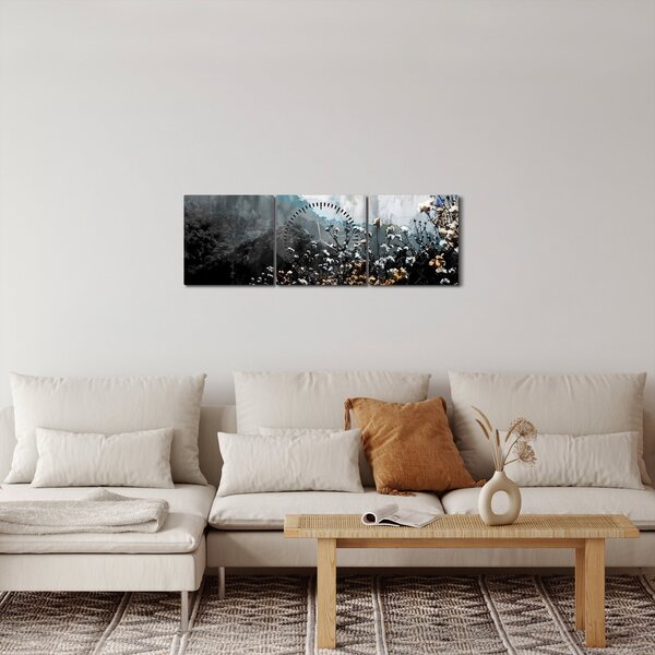Obraz - Ilustrace divokých květin (s hodinami) (90x30 cm)