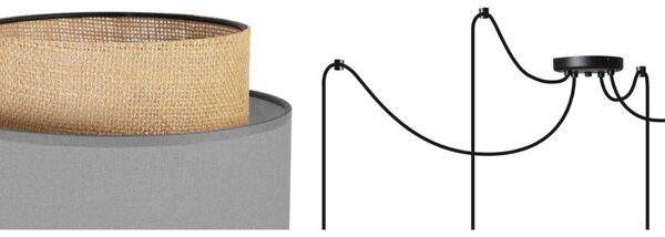 Závěsné svítidlo Boho Spider, 4x jutové/šedé textilní stínítko