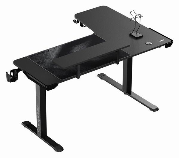 Herní stůl ULTRADESK WINGER – 111x155x60 cm, elektricky nastavitelná výška, RGB podsvícení, černá