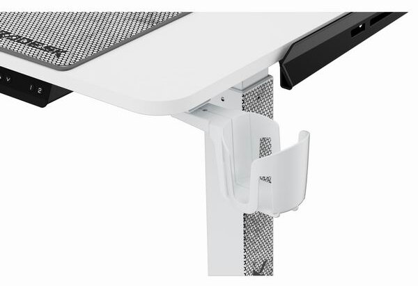 Herní stůl ULTRADESK WINGER – 111x155x60 cm, elektricky nastavitelná výška, RGB podsvícení, bílá