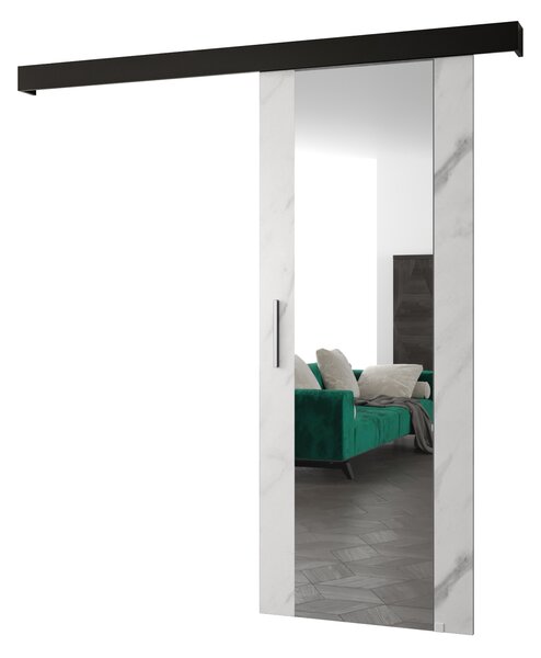 Posuvné dveře 90 cm Sharlene II (mramor bílý + černá matná + stříbrná) (se zrcadlem). 1043652