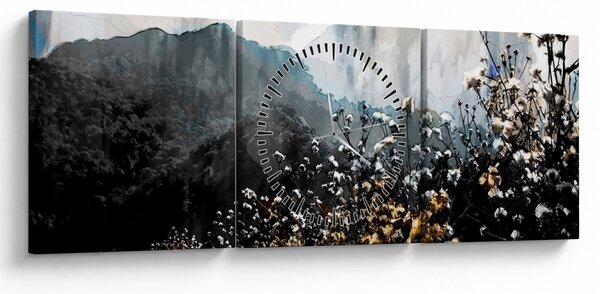 Obraz - Ilustrace divokých květin (s hodinami) (90x30 cm)