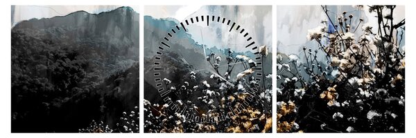 Obraz - Ilustrace divokých květin (s hodinami) (90x30 cm)