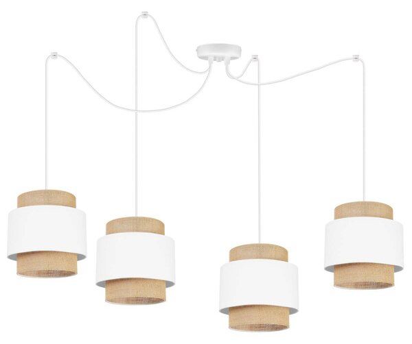 Závěsné svítidlo Boho Spider, 4x jutové/bílé textilní stínítko