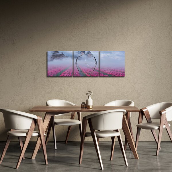 Obraz - Krajina s tulipánovými poli (s hodinami) (90x30 cm)