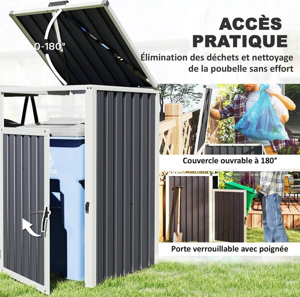 Outsunny Kryt na odpadkové koše pro 2 nádoby 240L, Kryt na venkovní odpadkové koše, Dveře s úchyty, 180° Otevírací víka, Pozinkovaná ocel, 146 x 81 x