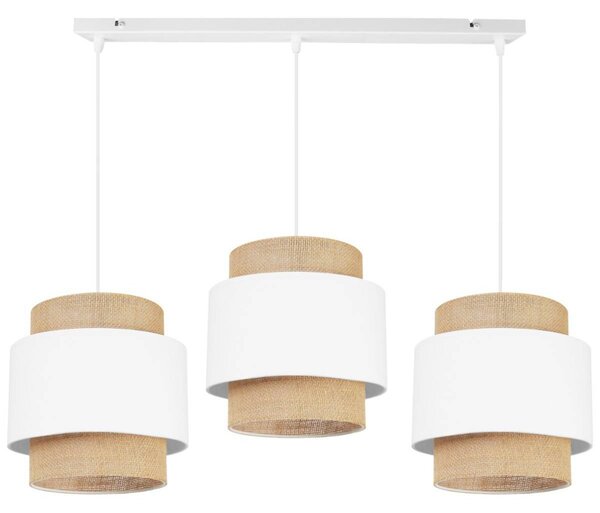 Závěsné svítidlo Boho, 3x jutové/bílé textilní stínítko