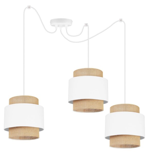 Závěsné svítidlo Boho Spider, 3x jutové/bílé textilní stínítko