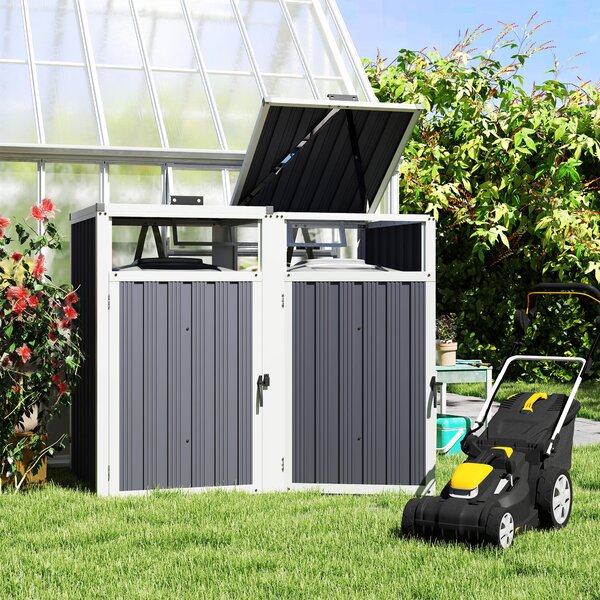 Outsunny Kryt na odpadkové koše pro 2 nádoby 240L, Kryt na venkovní odpadkové koše, Dveře s úchyty, 180° Otevírací víka, Pozinkovaná ocel, 146 x 81 x