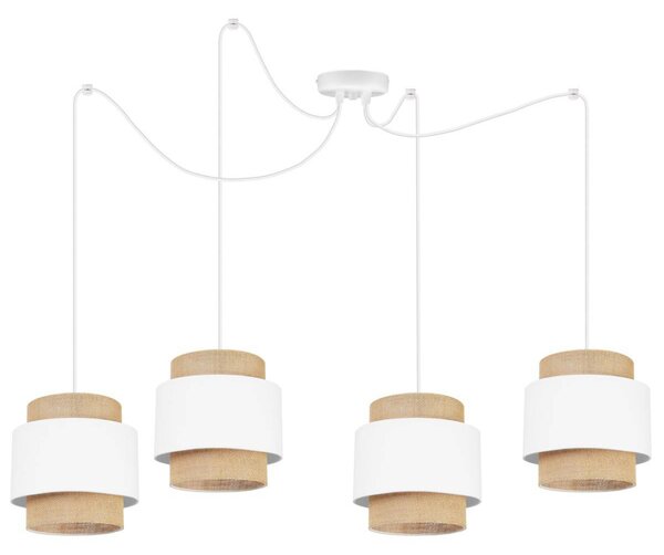Závěsné svítidlo Boho Spider, 4x jutové/bílé textilní stínítko