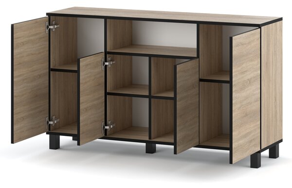 STIV Möbel | Komoda 140x35x80 cm Dub Sonoma / Dub Sonoma | 4 dvířka | Obývák Ložnice | 9 polic