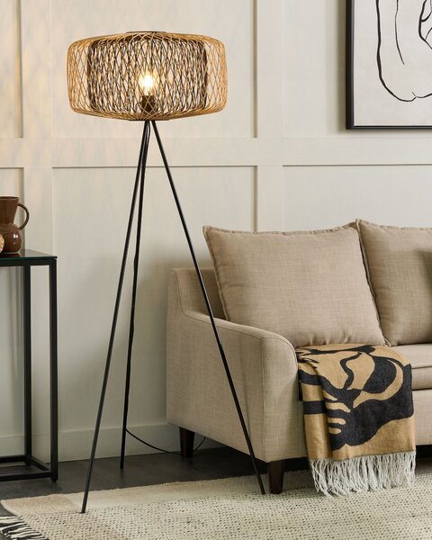 Stojací lampa JAVARI Bambus Hnědá/Černá
