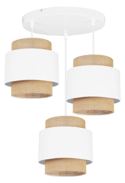 Závěsné svítidlo Boho, 3x jutové/bílé textilní stínítko, o