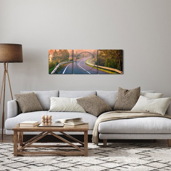 Obraz - Cesta při východu slunce (s hodinami) (90x30 cm)