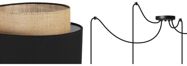 Závěsné svítidlo Boho Spider, 4x jutové/černé textilní stínítko