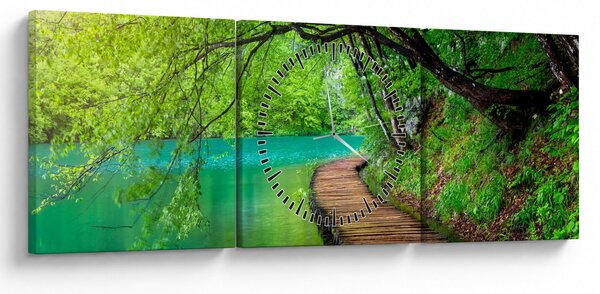 Obraz - Plitvická jezera (s hodinami) (90x30 cm)