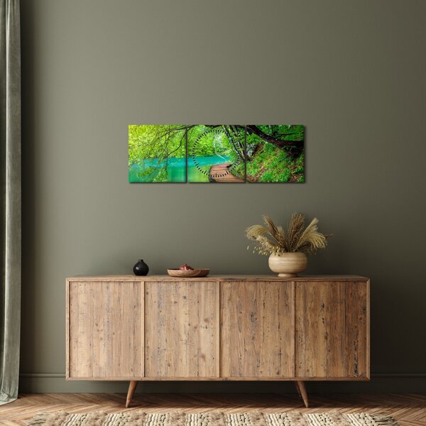 Obraz - Plitvická jezera (s hodinami) (90x30 cm)