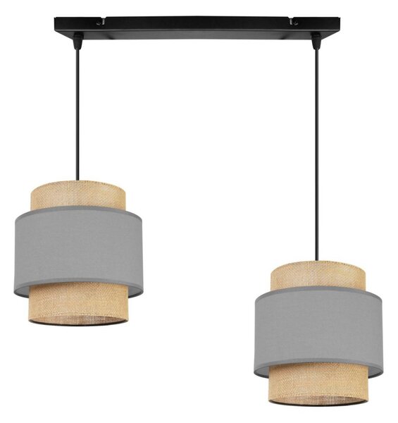 Závěsné svítidlo Boho, 2x jutové/šedé textilní stínítko