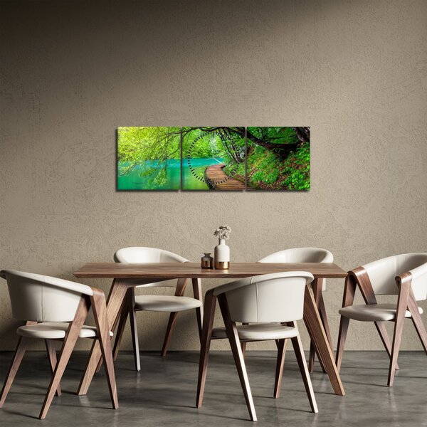 Obraz - Plitvická jezera (s hodinami) (90x30 cm)