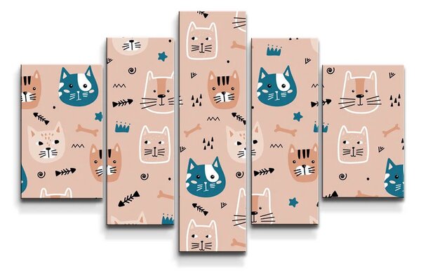 Sablio Obraz - 5-dílný Barevné kočičky - 125x90 cm
