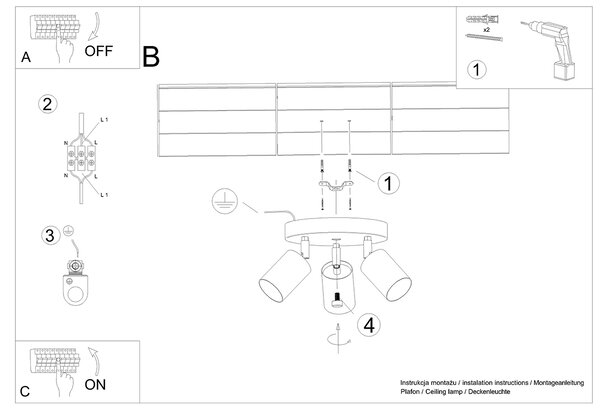 Sollux Lighting Stropní svítidlo VERDO 3P černé