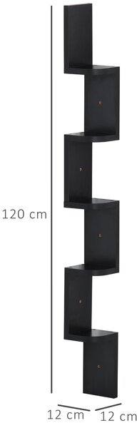 HOMCOM 5-podlažní Zigzag nástěnný rohový regál výška 120 cm černé dřevo | Aosom