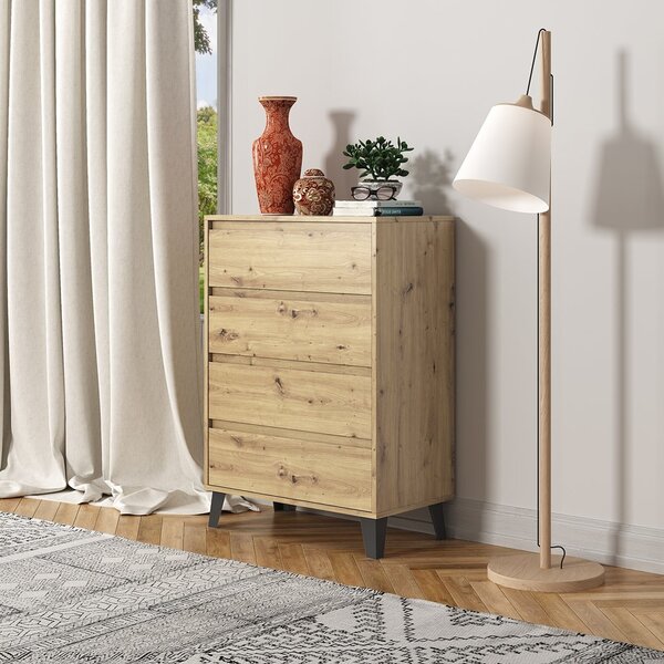 VBChome Komoda se 4 zásuvkami 70 x 39 x 99 cm Komoda bez úchytek Artisan Víceúčelová skříňka do předsíně Ložnice Obývací pokoj Dětský pokoj moderní