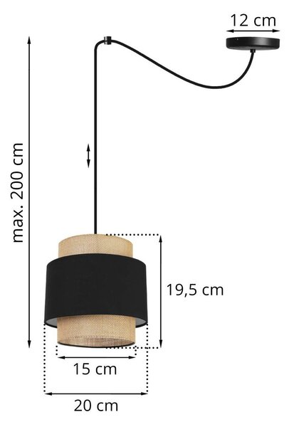 Závěsné svítidlo Boho Spider, 1x jutové/černé textilní stínítko