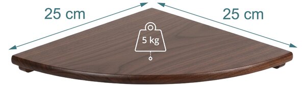 Rohová police Relaxdays, rozměry: 3 x 25 x 25 cm, ořechové dřevo, obývací pokoj, dekorace, nosnost: 5 kg, závěsná knihovna, tmavě hnědá