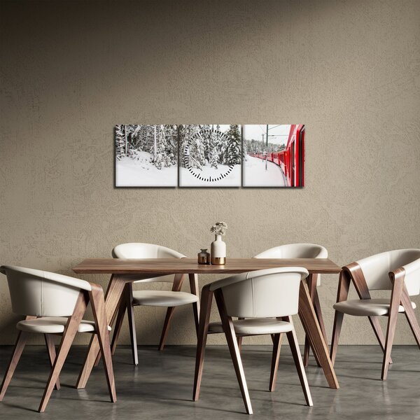 Obraz - Vlak v zasněžené krajině (s hodinami) (90x30 cm)